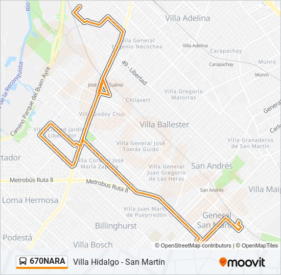 670NARA colectivo Line Map