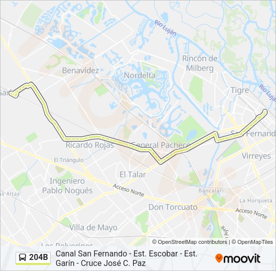Mapa de 204B de Colectivo