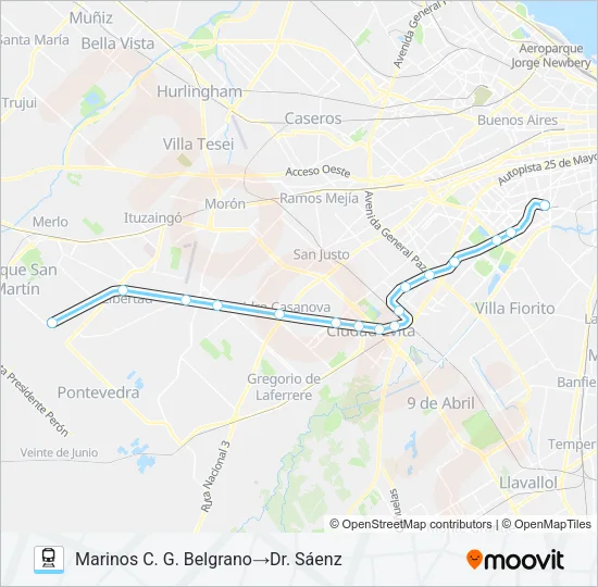 BELGRANO SUR Train Line Map