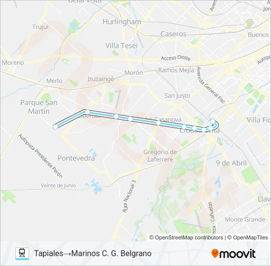 BELGRANO SUR Train Line Map
