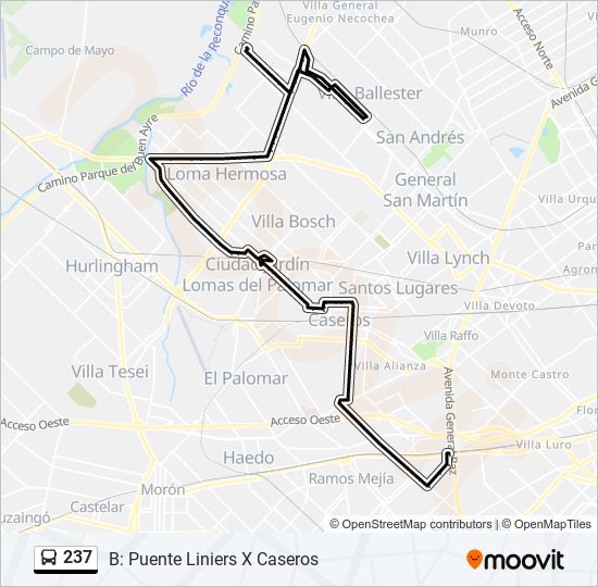 Ruta 237 horarios, paradas y mapas B Puente Liniers X Caseros
