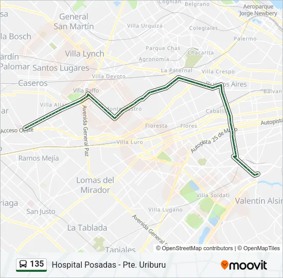 135 Colectivo Line Map