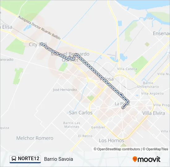 NORTE12 Colectivo Line Map