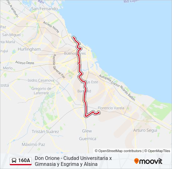 160A Colectivo Line Map