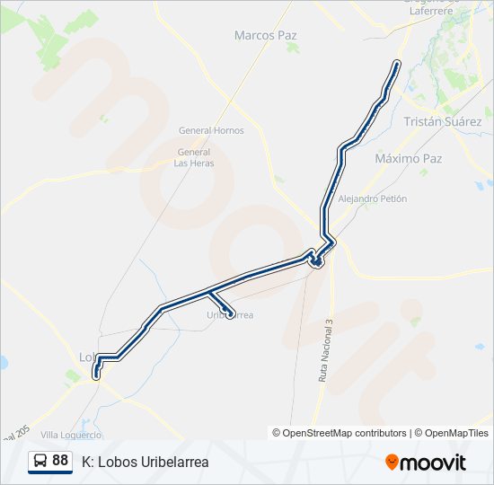 Ruta 88 horarios, paradas y mapas K Lobos Uribelarrea (Actualizado)