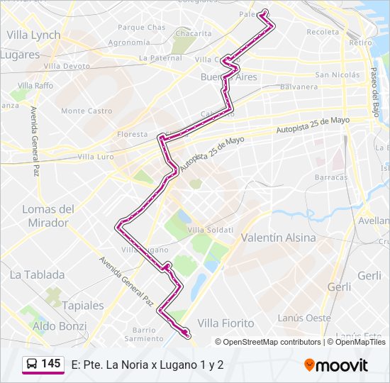 Mapa de 145 de Colectivo