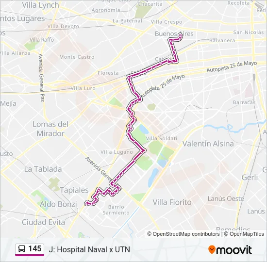 Mapa de 145 de Colectivo