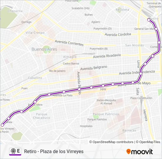 E Subte Line Map