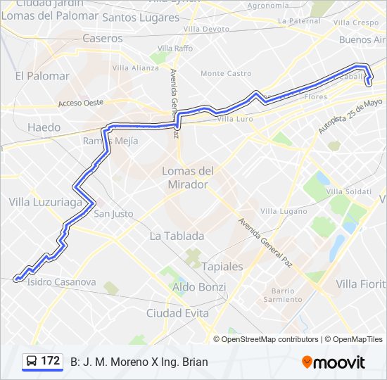 Ruta 172: Horarios, Paradas Y Mapas - B: J. M. Moreno X Ing. Brian ...