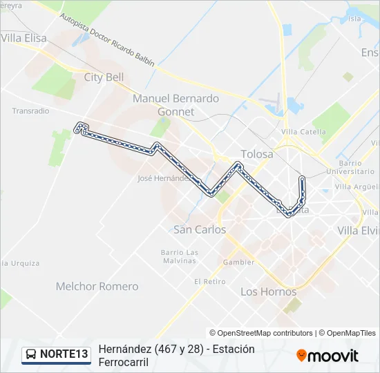 NORTE13 Colectivo Line Map