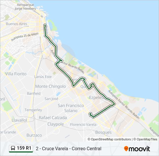 Mapa de 159 R1 de Colectivo