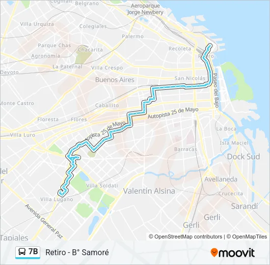 7B Colectivo Line Map