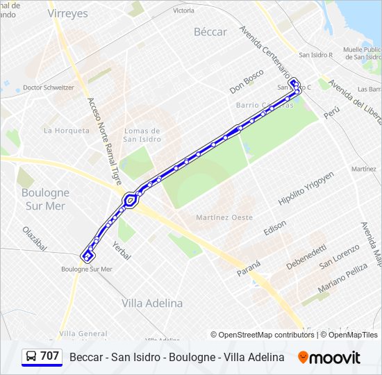 Ruta 707 Horarios Paradas Y Mapas Est Boulogne Est San Isidro