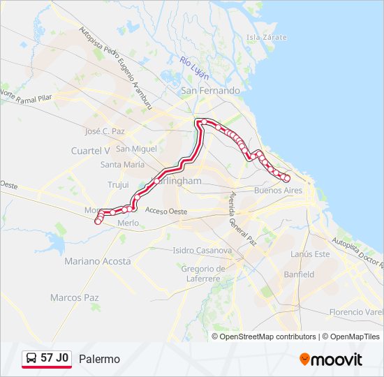 57 J0 Colectivo Line Map