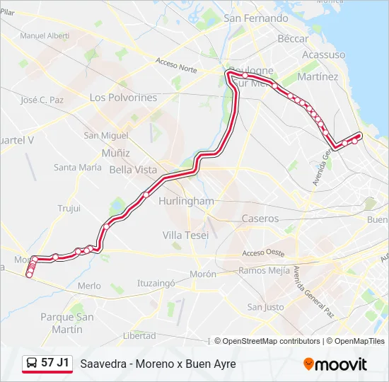 57 J1 Colectivo Line Map
