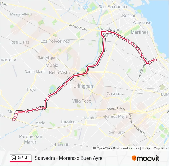 57 J1 Colectivo Line Map