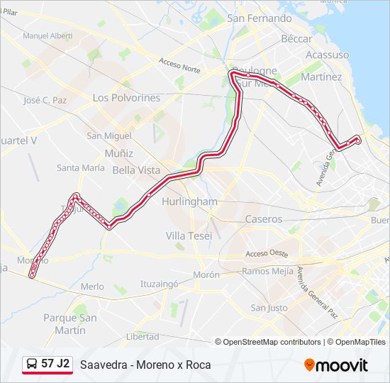 57 J2 Colectivo Line Map