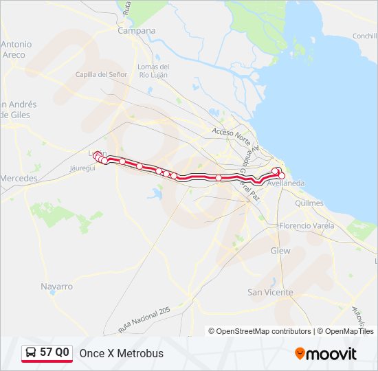 57 Q0 Colectivo Line Map