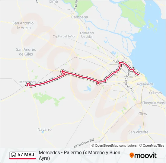 57 MBJ Colectivo Line Map