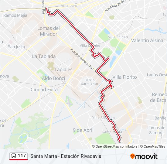 Mapa de 117 de Colectivo