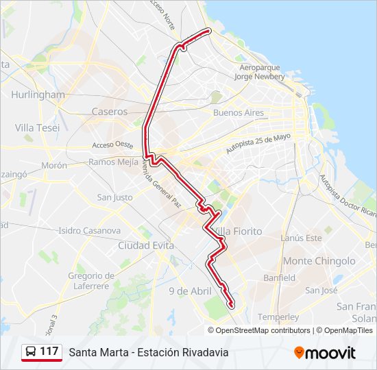 Mapa de 117 de Colectivo