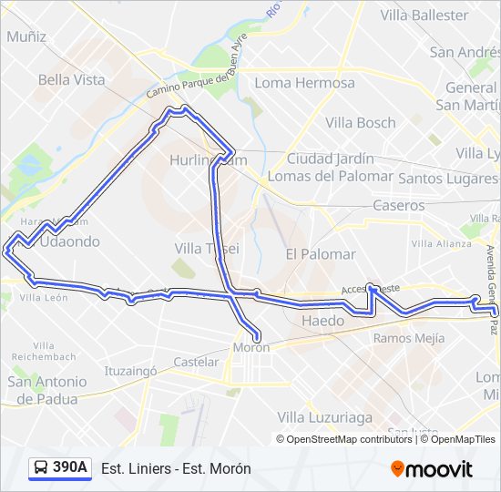 390A colectivo Line Map