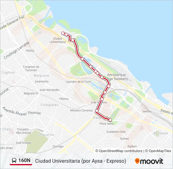 160N Colectivo Line Map