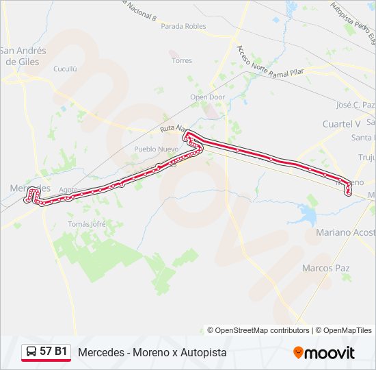 Mapa de 57 B1 de colectivo