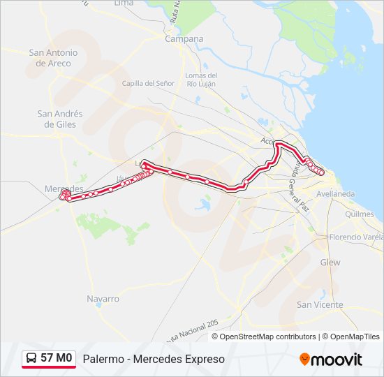 57 M0 Colectivo Line Map