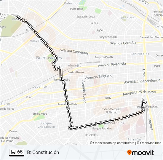 Ruta 65: horarios, paradas y mapas - B: Constitución (Actualizado)