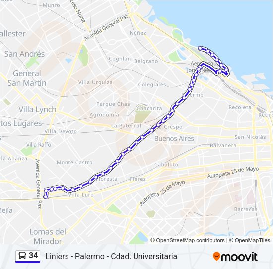 34 Colectivo Line Map