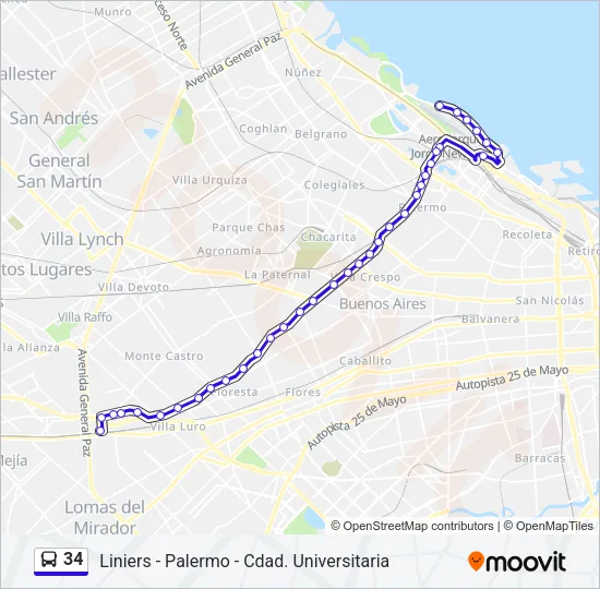 34 Colectivo Line Map