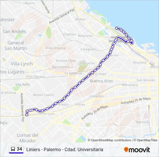 34 Colectivo Line Map