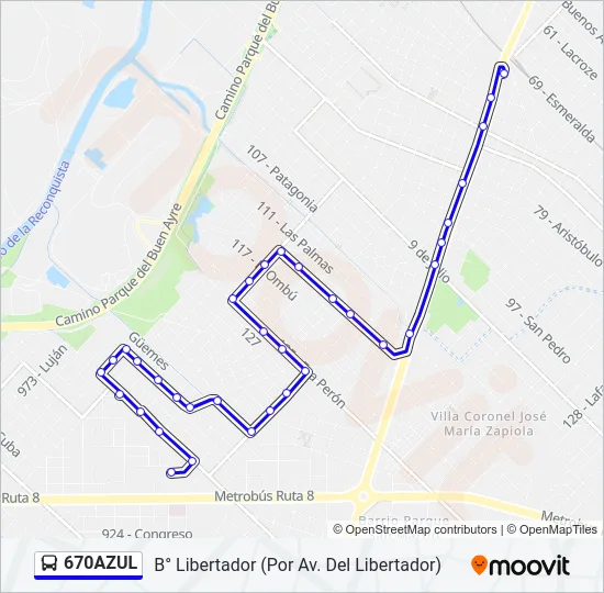 670AZUL Colectivo Line Map