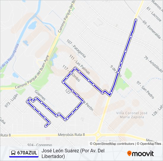 670AZUL Colectivo Line Map