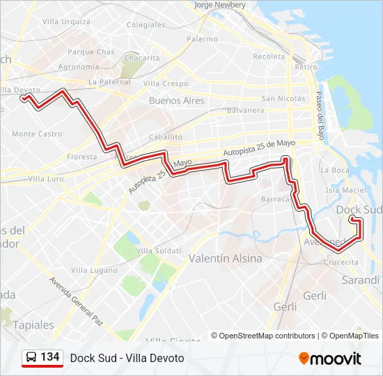 134 Colectivo Line Map