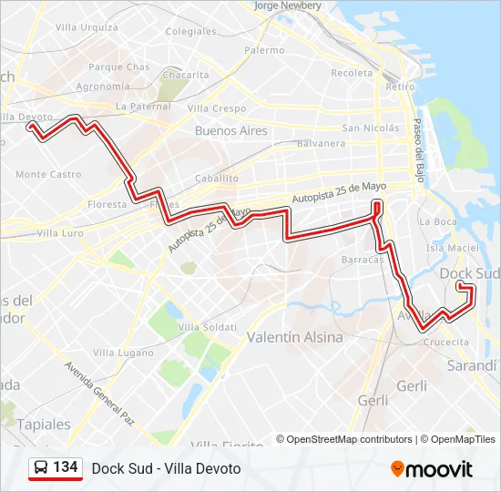 134 Colectivo Line Map