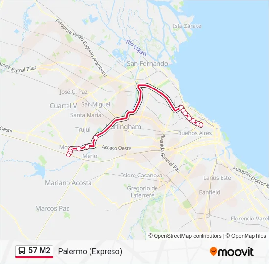 57 M2 Colectivo Line Map