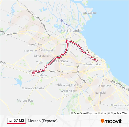 57 M2 Colectivo Line Map