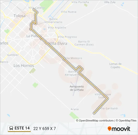 ESTE 14 Colectivo Line Map