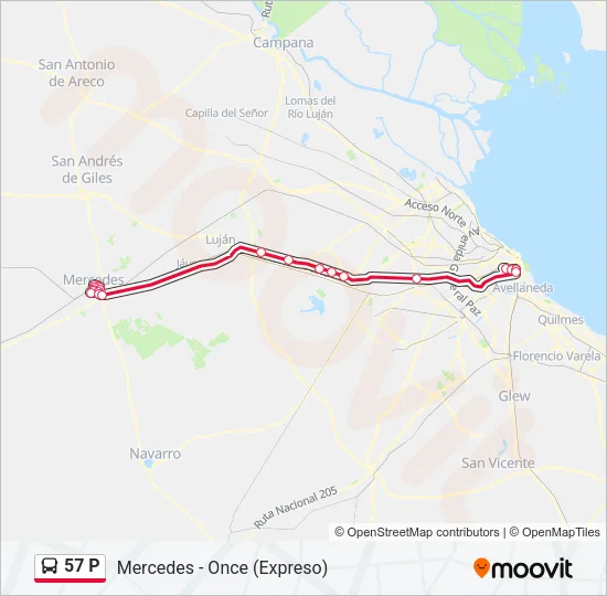 57 P Colectivo Line Map