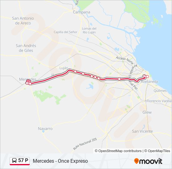 Ruta 57 p horarios, paradas y mapas Mercedes (Actualizado)