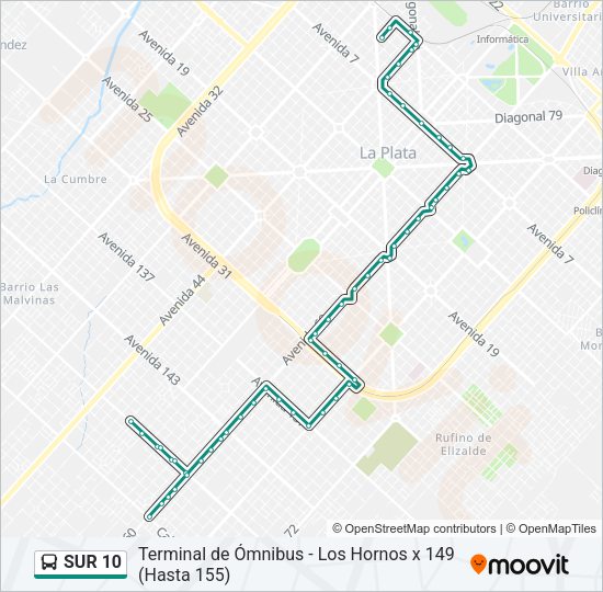 Mapa de SUR 10 de Colectivo
