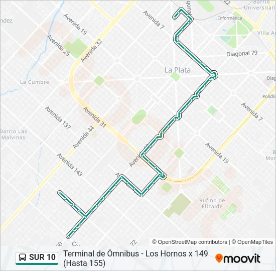 SUR 10 Colectivo Line Map