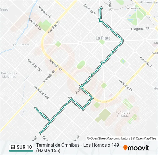 SUR 10 Colectivo Line Map