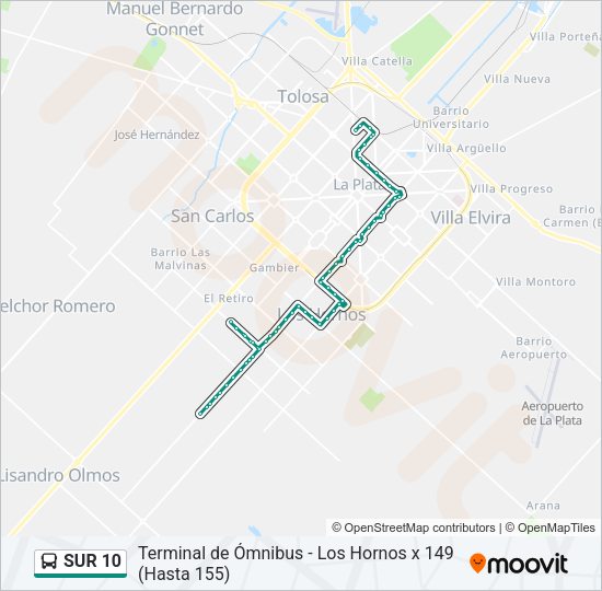 SUR 10 Colectivo Line Map