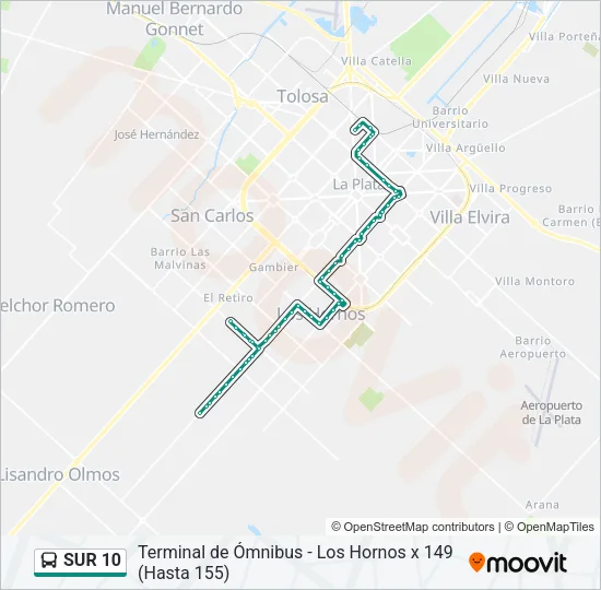 Mapa de SUR 10 de Colectivo