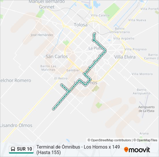 SUR 10 Colectivo Line Map