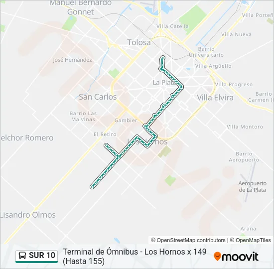 Mapa de SUR 10 de Colectivo