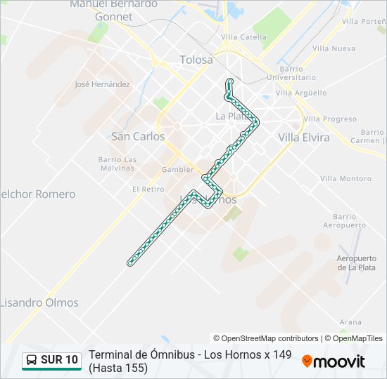 SUR 10 Colectivo Line Map
